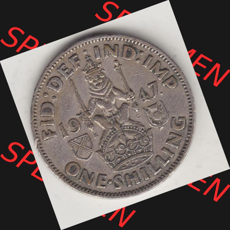 Münzen Großbritannien Umlaufmünze 1947-1948, 1 Schilling - One Shilling 1947-2 Sitzender Löwe auf Krone. Rückseite der alten britischen Münze aus Großbritannien... Sammlung