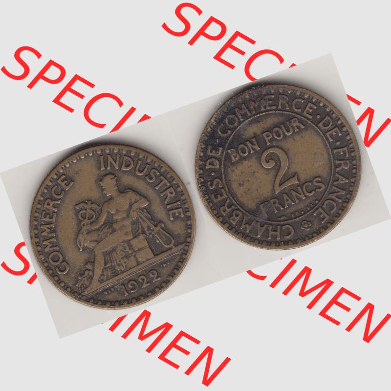 Münzen Frankreich Umlaufmünze 1920-1927, 2 Francs - Franken 1922-2. Vorderseite und Rückseite horizontal auf einen digitalen Bild der alten französischen Umlaufmünze... Sammlung