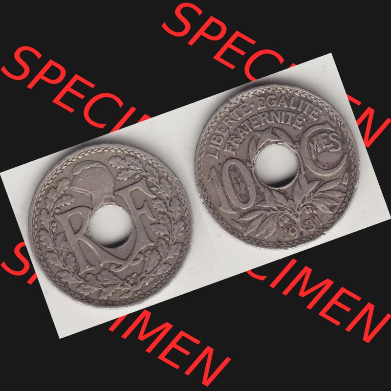 Münzen Frankreich Umlaufmünze Vollansicht 1917-1938, 10 Centimes, RF - Frankreich 10 CMES EGALITÉ FRATERNITÉ LIBERTÉ 1931-1. Vorderseite und Rückseite... Sammlung