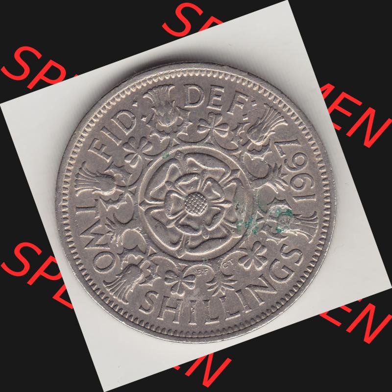 Münzen Großbritannien Umlaufmünze 1954-1970, 2 Schilling - Shillings 1967-1. Rückseite der alten britischen Münze aus Großbritannien zum katalogisieren und... Sammlung