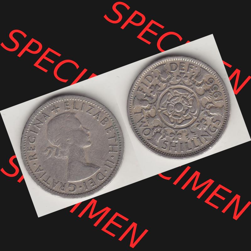 Münzen Großbritannien Umlaufmünze 1954-1970, 2 Schilling - Shillings 1956-1. Vorderseite und Rückseite horizontal auf einen digitalen Bild der alten britischen Münze... Sammlung