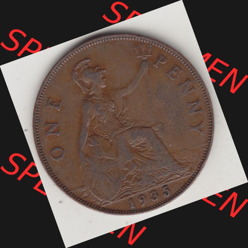 Münzen Großbritannien Umlaufmünze 1928-1936, 1 One Penny, 1935-1, George V. BM GEORGIVS V DEI GRABRITTOMNREX FIDDEFINDIMP. Rückseite der alten britischen... Sammlung