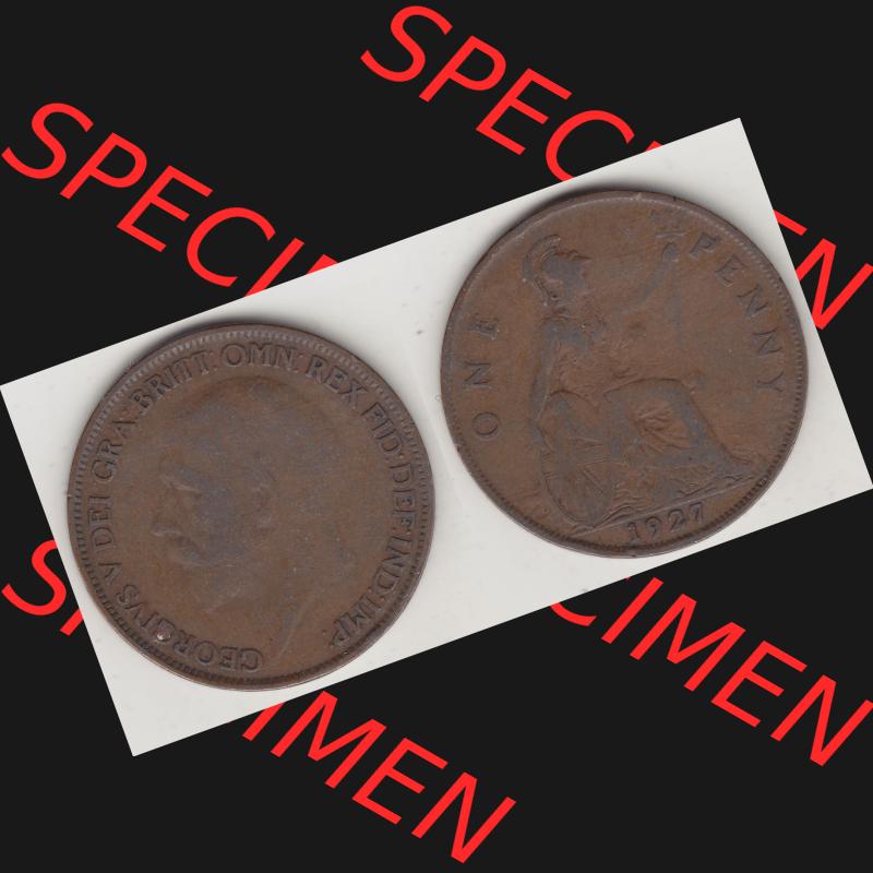 Münzen Großbritannien Umlaufmünze 1927-1927, 1 One Penny, 1927-2, George V, BM GEORGIVS V DEI GRABRITTOMNREX FIDDEFINDIMP. Vorderseite und Rückseite... Sammlung