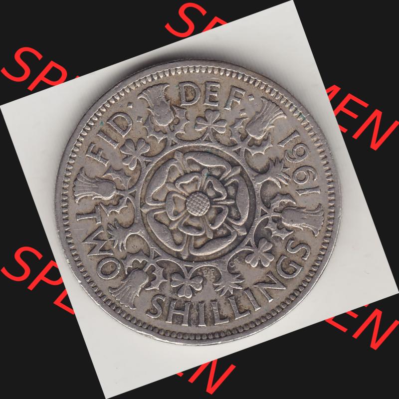Münzen Großbritannien Umlaufmünze 1954-1970, 2 Schilling - Shillings 1961-2. Rückseite der alten britischen Münze aus Großbritannien zum katalogisieren und... Sammlung