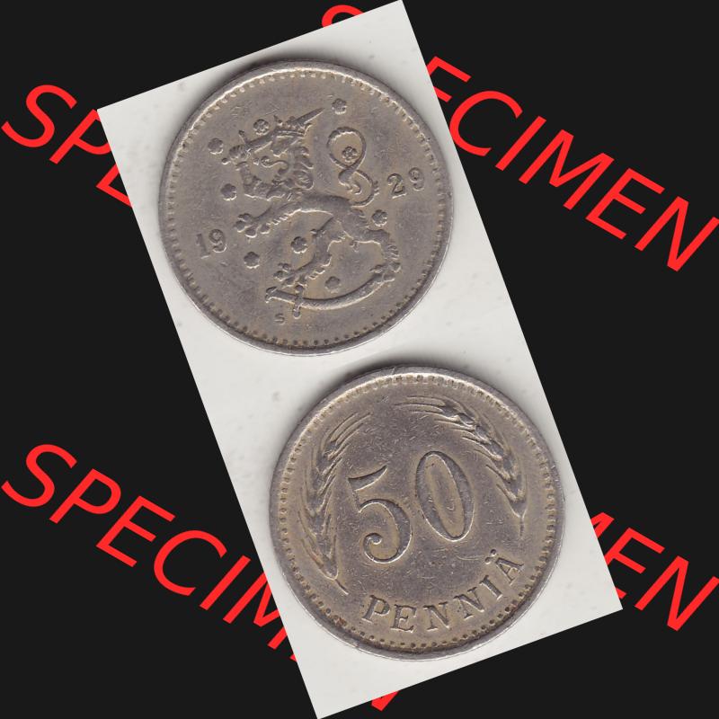 Alte Münzen KMS Finnland, Kursmünzensatz 1921-1940, 50 Penny, Penniä 1929. Digitales Bild / Bildmaterial für IPhone und Mobil-Geräte mit Vorderseite... Sammlung