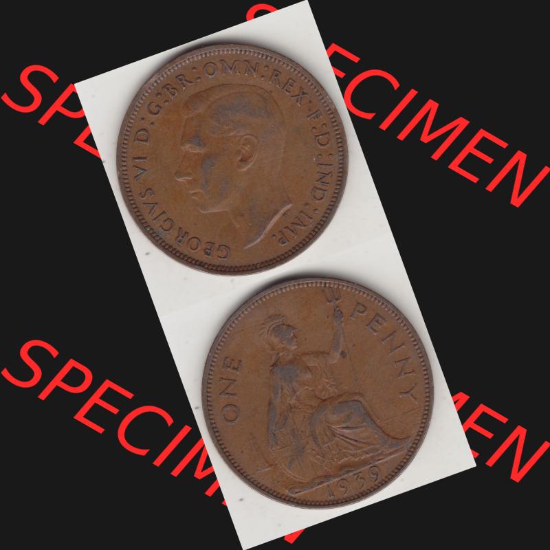Münzen Großbritannien Umlaufmünze 1937-1948. 1 One Penny 1939-1, George VI, GEORGIVS VI DGBROMNREX FDINDIMP. HP. Vorderseite und Rückseite vertikal... Sammlung