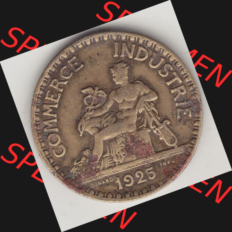 Münzen Frankreich Umlaufmünze 1920-1927, 2 Franken 1925-1, BON POUR 2 FRANCS CHAMBRES DE COMMERCE DE FRANCE. Vorderseite der alten französischen Umlaufmünze aus Frankreich... Sammlung