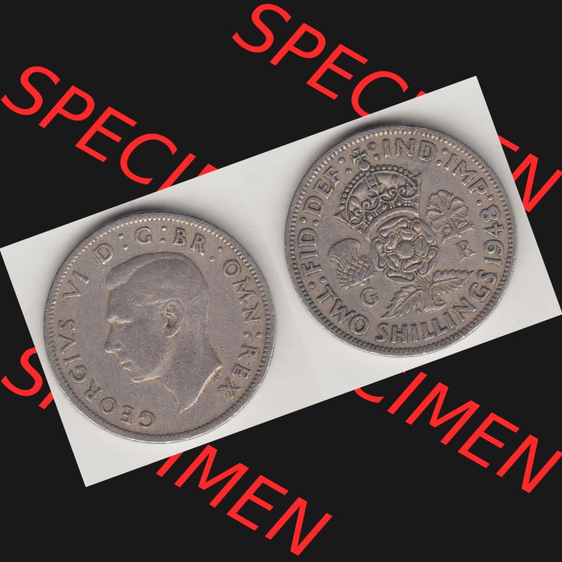 Münzen Großbritannien Umlaufmünze 1947-1948, 2 Schilling - Shillings 1949-2. Vorderseite und Rückseite horizontal auf einen digitalen Bild der alten britischen Münze... Sammlung
