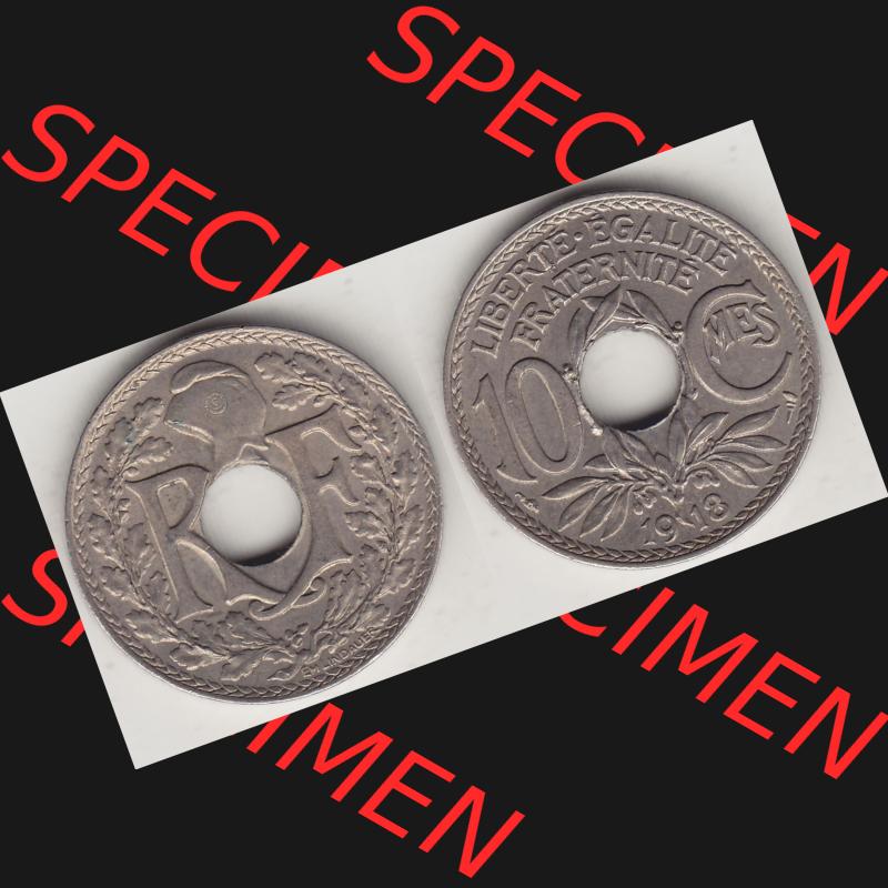 Münzen Frankreich Umlaufmünze Vollansicht 1917-1938, 10 Centimes, RF - Frankreich 10 CMES EGALITÉ FRATERNITÉ LIBERTÉ 1918-1. Vorderseite und Rückseite... Sammlung