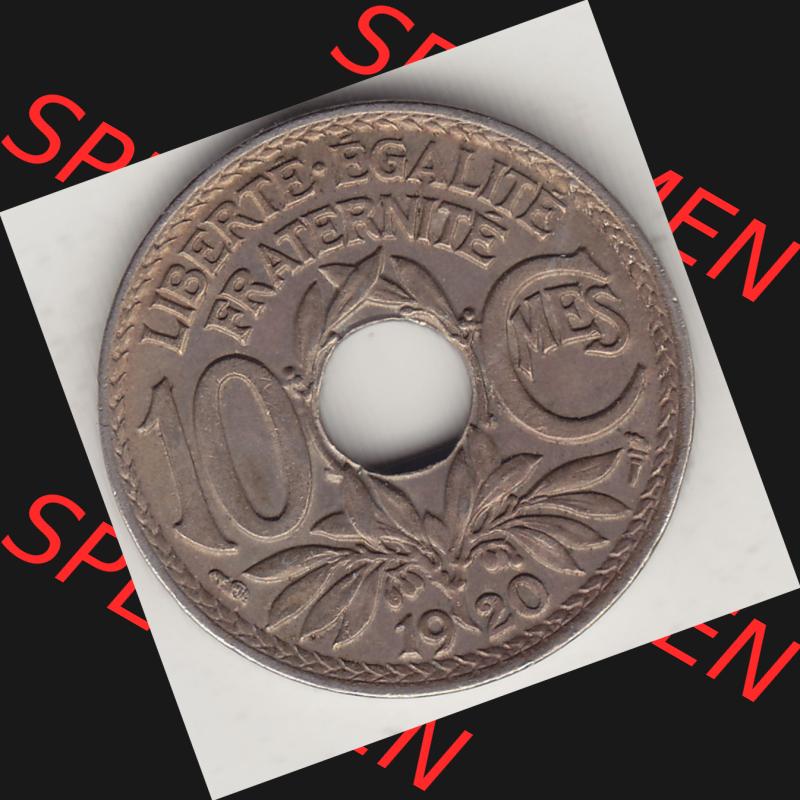 Münzen Frankreich Umlaufmünze Einzelansicht 1917-1938, 10 Centimes, 10 CMES EGALITÉ FRATERNITÉ LIBERTÉ 1920-1. Rückseite der alten französischen... Sammlung