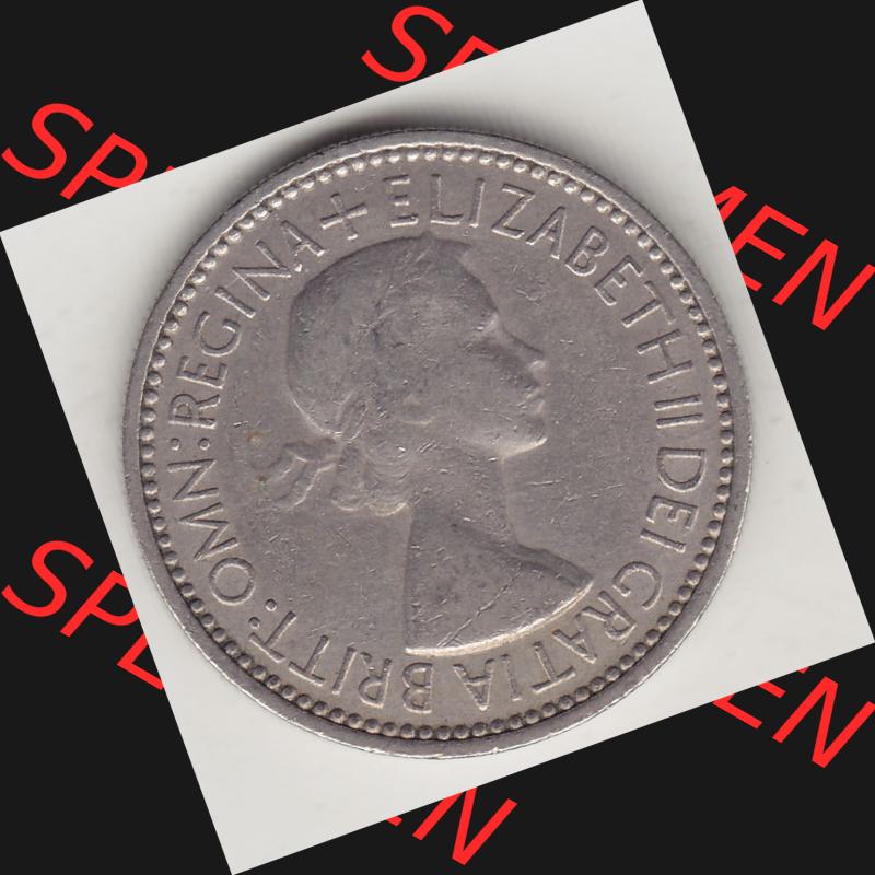 Münzen Großbritannien Umlaufmünze 1954-1970, 1 Schilling - Shilling, 1953-1 Wappen mit drei Löwen. Vorderseite der alten britischen Münze aus Großbritannien... Sammlung