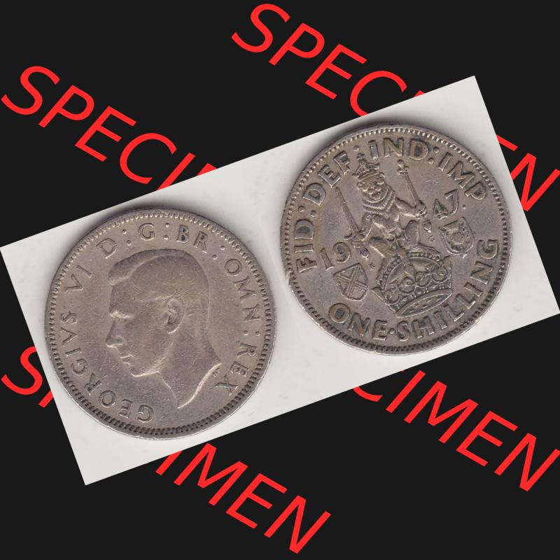 Münzen Großbritannien Umlaufmünze 1947-1948, 1 Schilling - One Shilling 1947-2 Sitzender Löwe auf Krone. Vorderseite und Rückseite horizontal auf einen digitalen... Sammlung