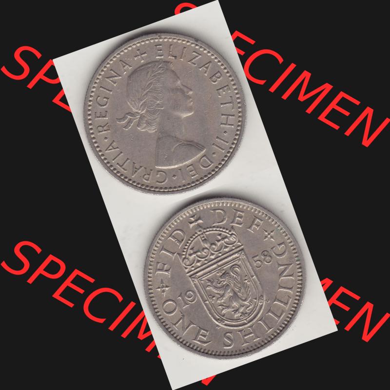 Münzen Großbritannien Umlaufmünze 1954-1970, 1 Schilling - Shilling, 1958-1 Wappen mit einen Löwen. Vorderseite und Rückseite vertikal untereinander auf einen... Sammlung