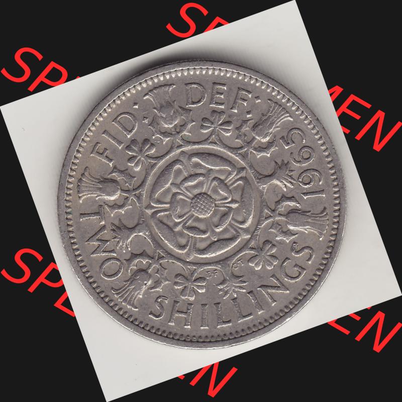 Münzen Großbritannien Umlaufmünze 1954-1970, 2 Schilling - Shillings 1965-1. Rückseite der alten britischen Münze aus Großbritannien zum katalogisieren und... Sammlung