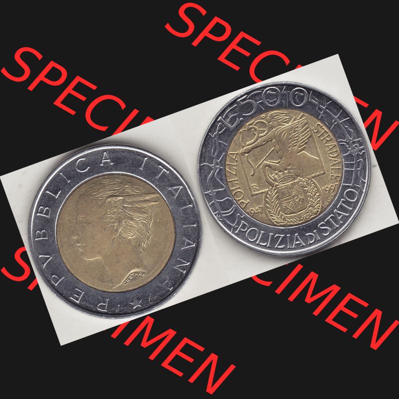 Bildmaterial von Münzen aus Italien / Italia Gedenkmünzen 1997-1997, 500 Lire, 50 Jahre Staatspolizei (1947-1997), POLIZIA DI STATO POLIZIA STRADALE R.... Sammlung