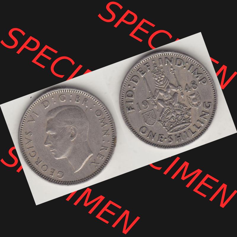 Münzen Großbritannien Umlaufmünze 1947-1948, 1 Schilling - One Shillings 1948-1 Sitzender Löwe auf Krone. Vorderseite und Rückseite horizontal auf einen digitalen... Sammlung
