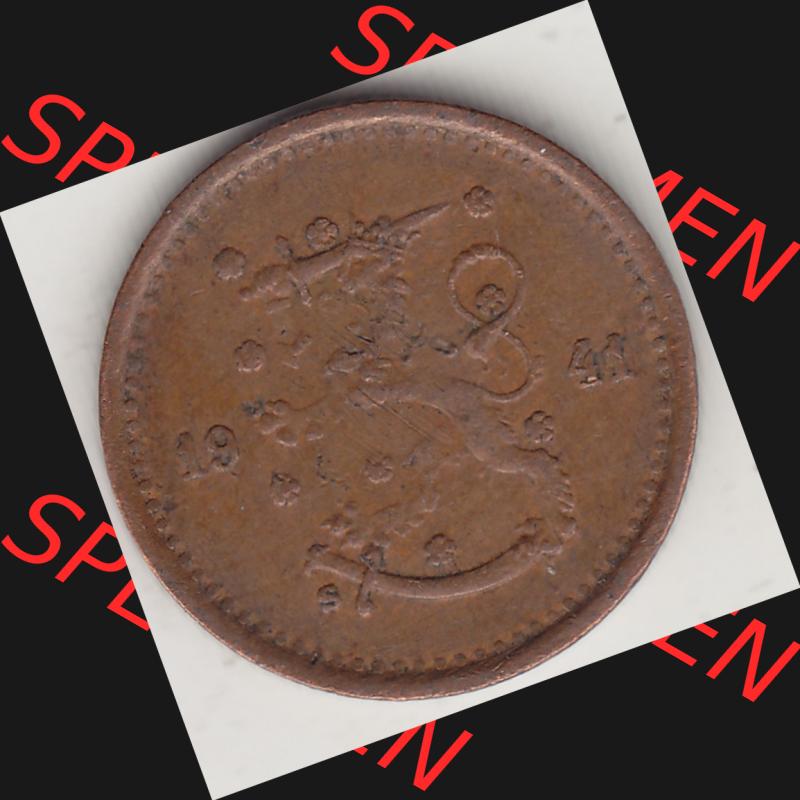 Alte Münzen KMS Finnland, Kursmünzensatz 1940-1943, 50 Penny, Penniä, Kupfer 1941-1. Vorderseite einer Münze aus KMS / Kursmünzen bzw.... Sammlung