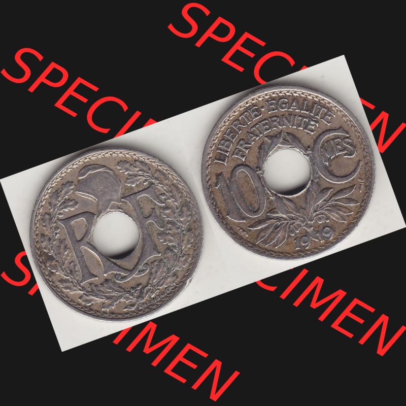 Münzen Frankreich Umlaufmünze Vollansicht 1917-1938, 10 Centimes, RF - Frankreich 10 CMES EGALITÉ FRATERNITÉ LIBERTÉ 1919-1. Vorderseite und Rückseite... Sammlung