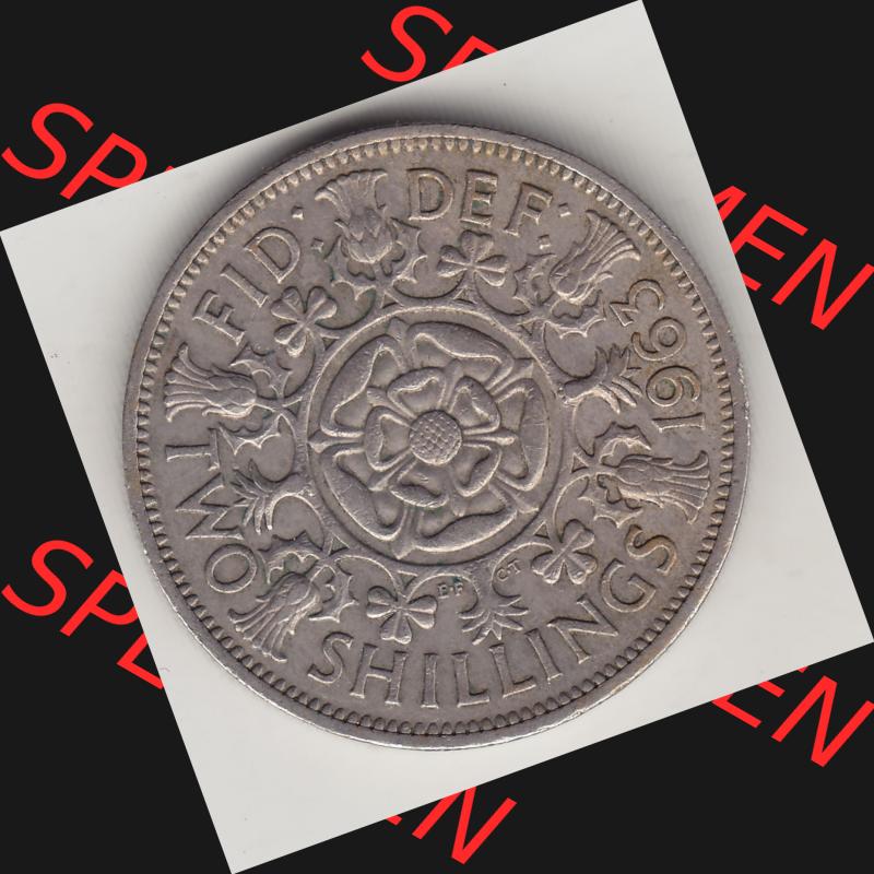 Münzen Großbritannien Umlaufmünze 1954-1970, 2 Schilling - Shillings 1963-1. Rückseite der alten britischen Münze aus Großbritannien zum katalogisieren und... Sammlung
