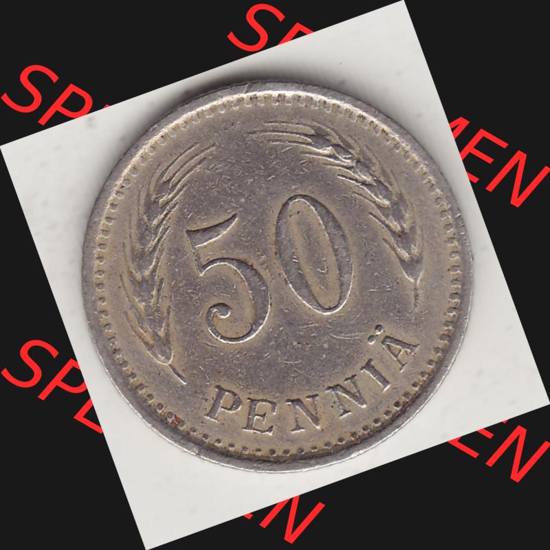 Alte Münzen KMS Finnland, Kursmünzensatz 1921-1940, 50 Penny, Penniä 1929. Rückseite mit Wert-Zahl bzw. Nennwert einer Münze aus KMS / Kursmünzen... Sammlung