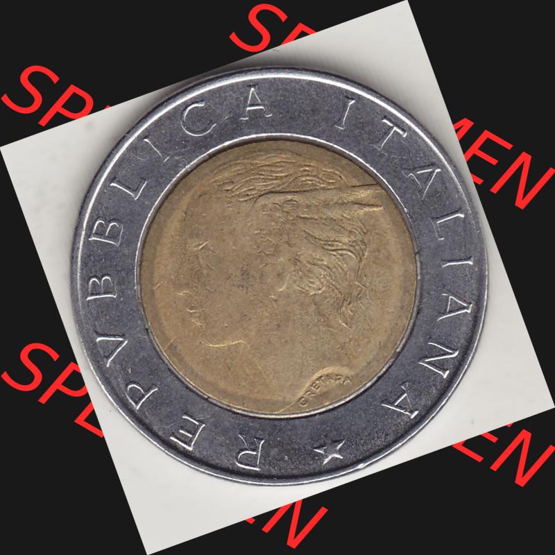 Bildmaterial von Münzen aus Italien / Italia Gedenkmünzen 1994-1994, 500 Lire, 500. Geburtstag von Luca Pacioli (1494-1994)-1. Vorderseite einer alten... Sammlung