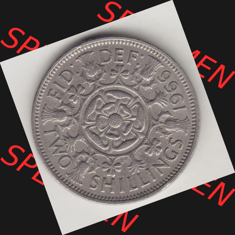 Münzen Großbritannien Umlaufmünze 1954-1970, 2 Schilling - Shillings 1966-3. Rückseite der alten britischen Münze aus Großbritannien zum katalogisieren und... Sammlung