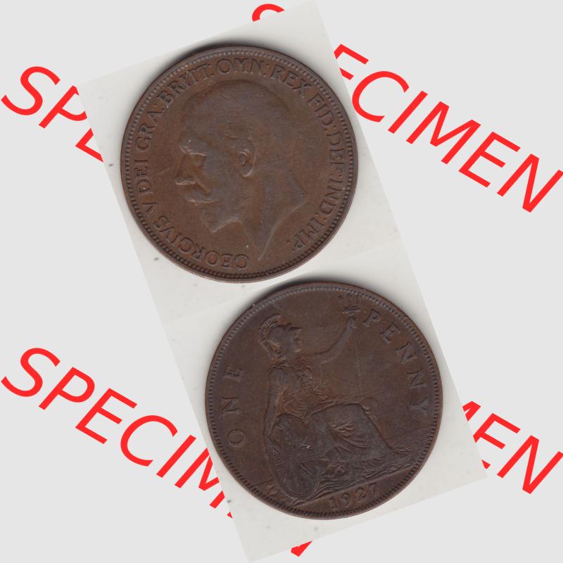 Münzen Großbritannien Umlaufmünze 1927-1927, 1 One Penny, 1927-1, George V, BM GEORGIVS V DEI GRABRITTOMNREX FIDDEFINDIMP. Vorderseite und Rückseite... Sammlung