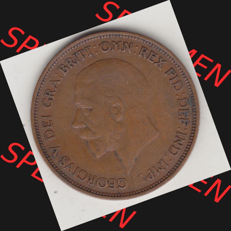 Münzen Großbritannien Umlaufmünze 1928-1936, 1 One Penny, 1936-1, George V. BM GEORGIVS V DEI GRABRITTOMNREX FIDDEFINDIMP. Vorderseite der alten britischen... Sammlung
