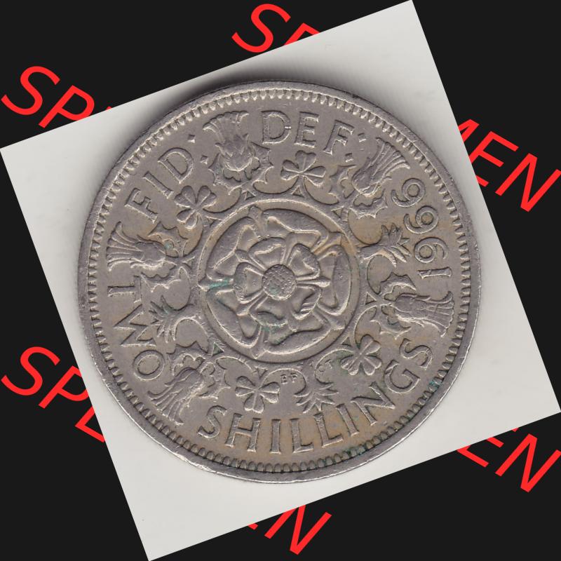 Münzen Großbritannien Umlaufmünze 1954-1970, 2 Schilling - Shillings 1966-5. Rückseite der alten britischen Münze aus Großbritannien zum katalogisieren und... Sammlung
