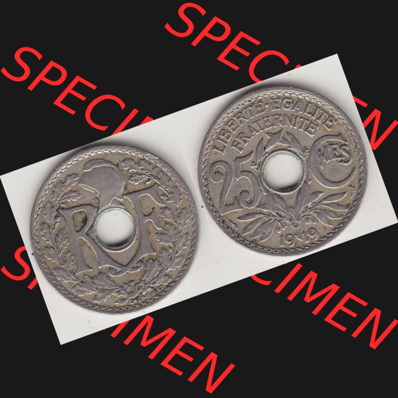 Münzen Frankreich Umlaufmünze 1917-1937, 25 Cmes, Centimes 1919-1 LIBERTE EGALITE FRATERNITE. Vorderseite und Rückseite horizontal auf einen digitalen Bild der alten französischen... Sammlung