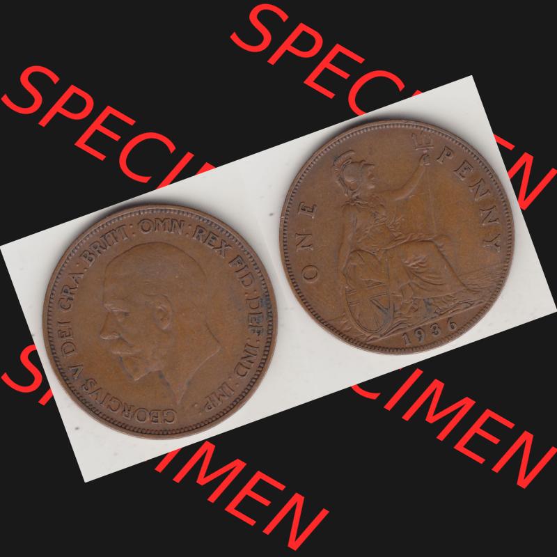 Münzen Großbritannien Umlaufmünze 1928-1936, 1 One Penny, 1936-1, George V. BM GEORGIVS V DEI GRABRITTOMNREX FIDDEFINDIMP. Vorderseite und Rückseite... Sammlung
