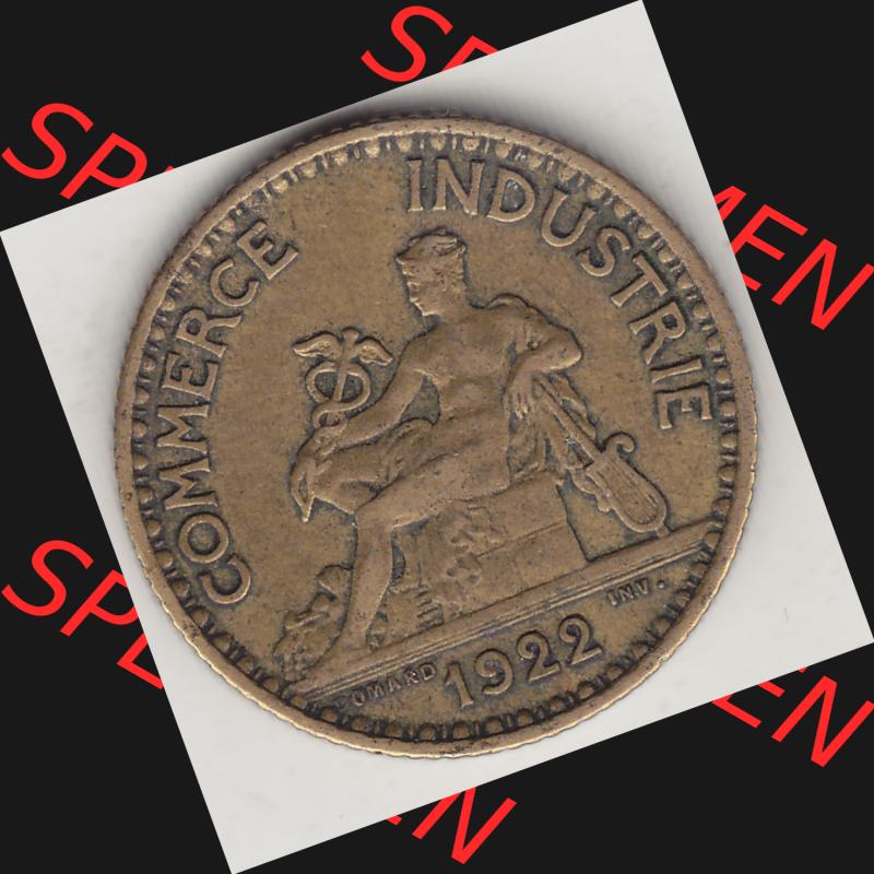 Münzen Frankreich Umlaufmünze 1922-1927, 1 Franken, BON POUR One Franc, 1922-2 CHAMBRES DE COMMERCE DE FRANCE. Vorderseite der alten französischen Umlaufmünze... Sammlung