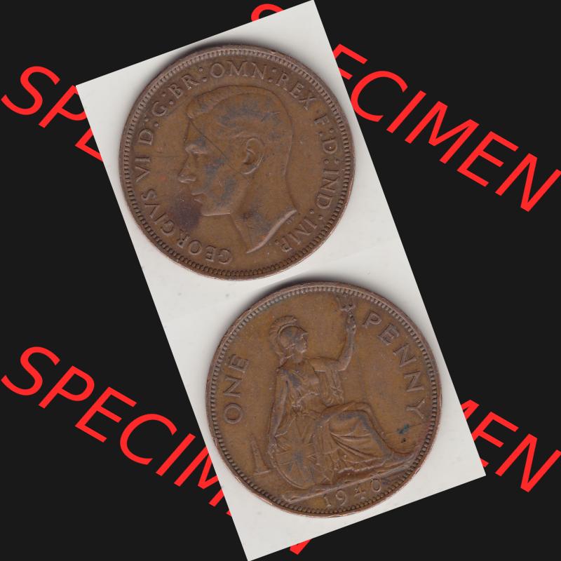 Münzen Großbritannien Umlaufmünze 1937-1948. 1 One Penny 1940-1, George VI, GEORGIVS VI DGBROMNREX FDINDIMP. HP. Vorderseite und Rückseite vertikal... Sammlung