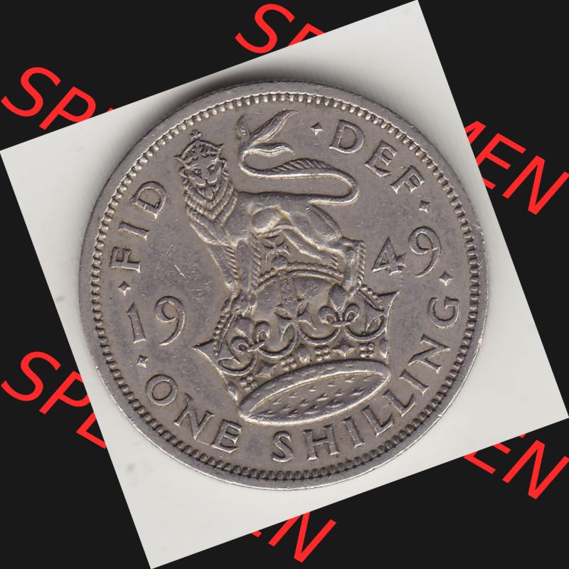 Münzen Großbritannien Umlaufmünze 1949-1951, 1 One Schilling - Shilling, 1949-1 Stehender Löwe auf Krone. Rückseite der alten britischen Münze aus Großbritannien... Sammlung