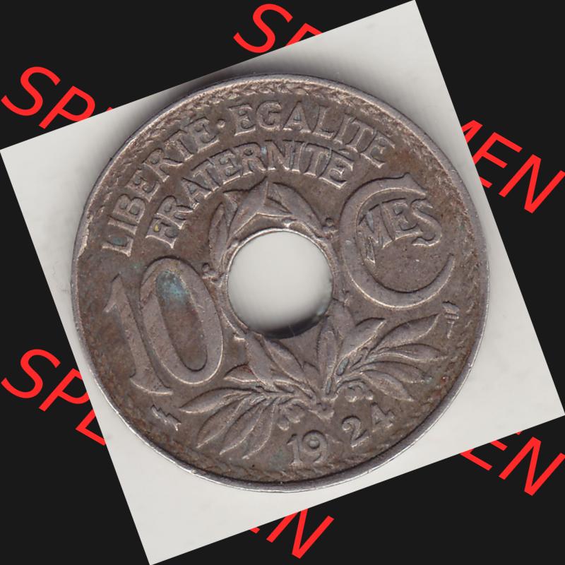 Münzen Frankreich Umlaufmünze Einzelansicht 1917-1938, 10 Centimes, 10 CMES EGALITÉ FRATERNITÉ LIBERTÉ 1924-1. Rückseite der alten französischen... Sammlung