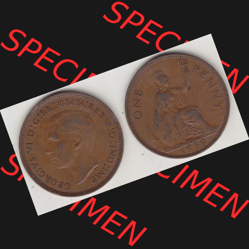 Münzen Großbritannien Umlaufmünze 1937-1948. 1 One Penny 1939-1, George VI, GEORGIVS VI DGBROMNREX FDINDIMP. HP. Vorderseite und Rückseite horizontal... Sammlung