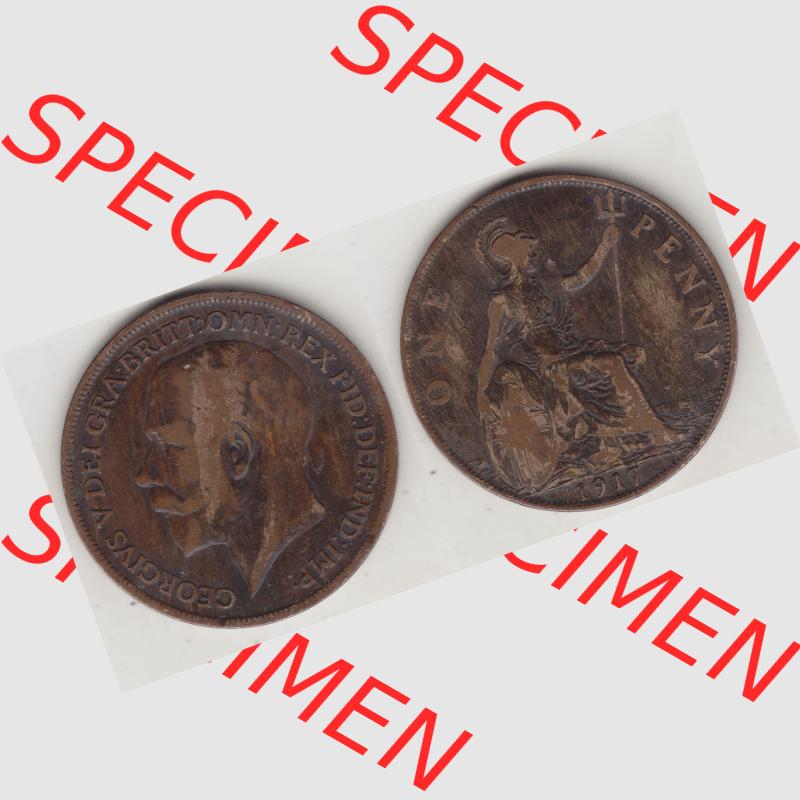 Münzen Großbritannien Umlaufmünze 1911-1926, 1 One Penny, 1917-1, George V, B.M. GEORGIVS V DEI GRABRITTOMNREX FIDDEFINDIMP. Vorderseite und... Sammlung
