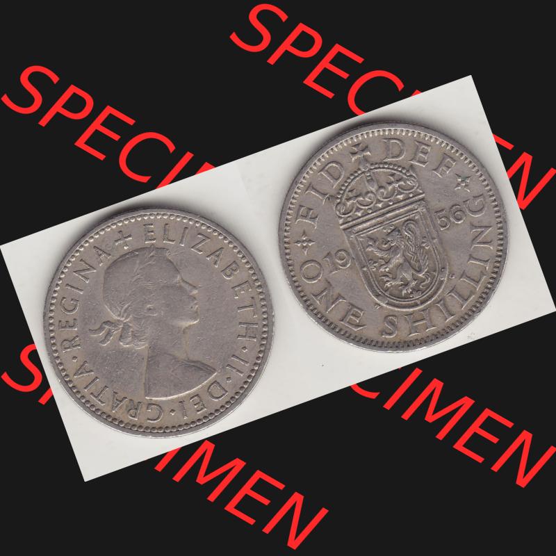 Münzen Großbritannien Umlaufmünze 1954-1970, 1 Schilling - Shilling, 1956-1 Wappen mit einen Löwen. Vorderseite und Rückseite horizontal auf einen digitalen... Sammlung