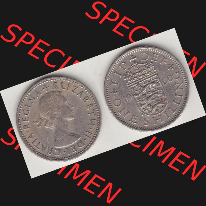 Münzen Großbritannien Umlaufmünze 1954-1970, 1 Schilling - One Shilling, 1960-1 Wappen mit drei Löwen. Vorderseite und Rückseite horizontal auf einen digitalen... Sammlung