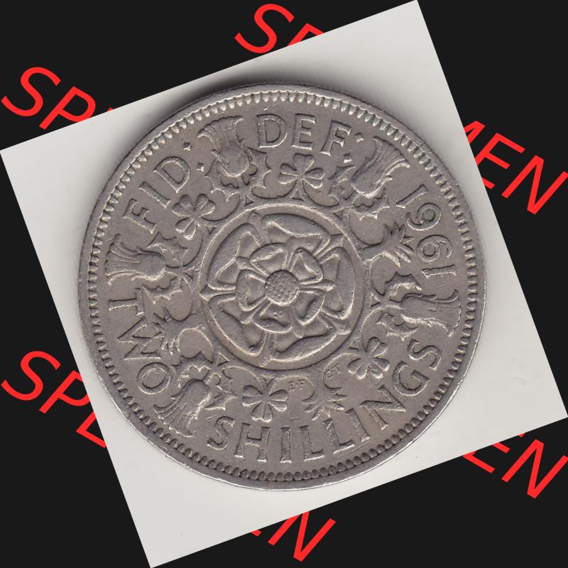 Münzen Großbritannien Umlaufmünze 1954-1970, 2 Schilling - Shillings 1961-1. Rückseite der alten britischen Münze aus Großbritannien zum katalogisieren und... Sammlung