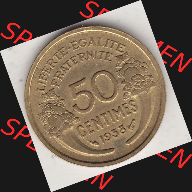 Alte Münzen KMS Frankreich, aus Kursmünzensatz-Zusammenstellung der Jahre 1917-1952, mit der Münze 1931-1947, 50 Centimes, 1938-1. Rückseite der alten... Sammlung