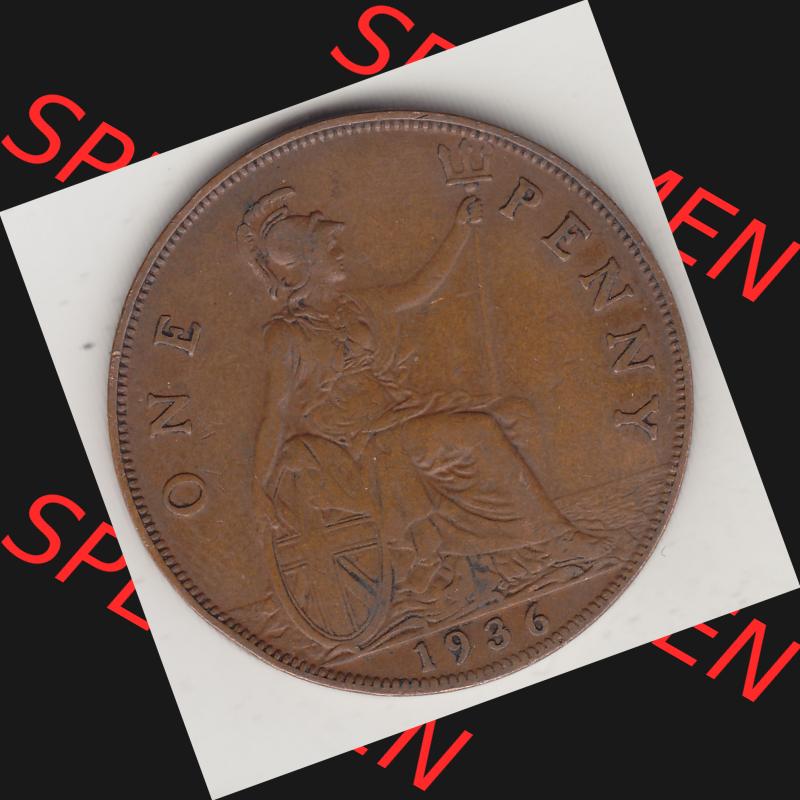 Münzen Großbritannien Umlaufmünze 1928-1936, 1 One Penny, 1936-1, George V. BM GEORGIVS V DEI GRABRITTOMNREX FIDDEFINDIMP. Rückseite der alten britischen... Sammlung