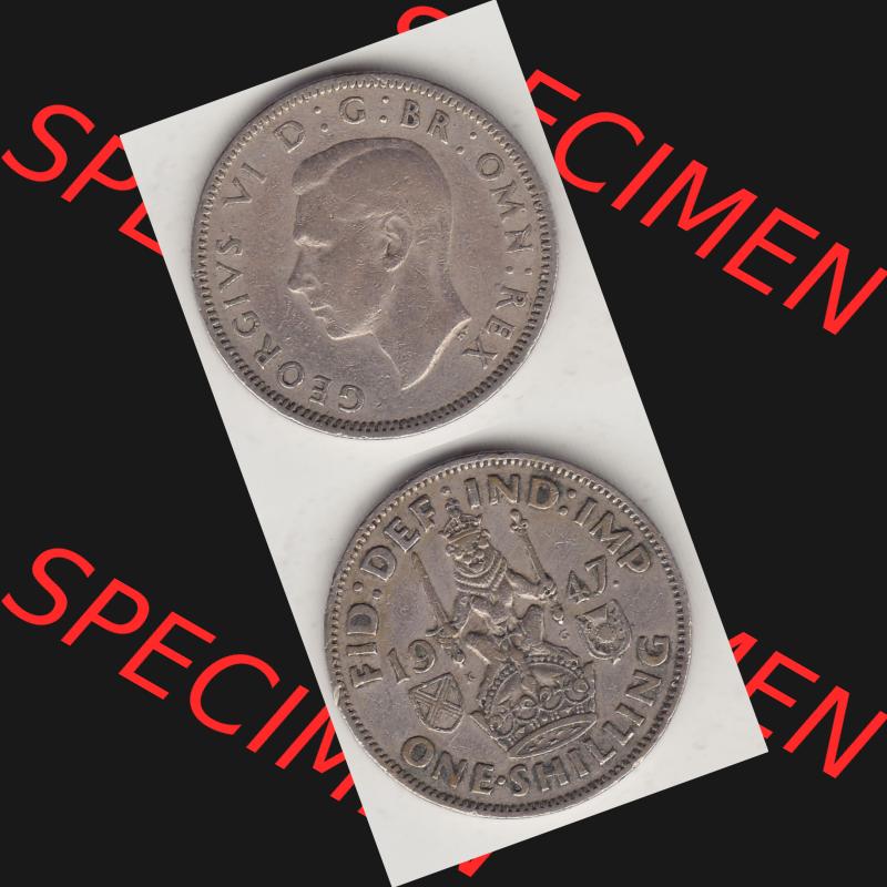 Münzen Großbritannien Umlaufmünze 1947-1948, 1 Schilling - One Shilling 1947-2 Sitzender Löwe auf Krone. Vorderseite und Rückseite vertikal untereinander auf einen... Sammlung