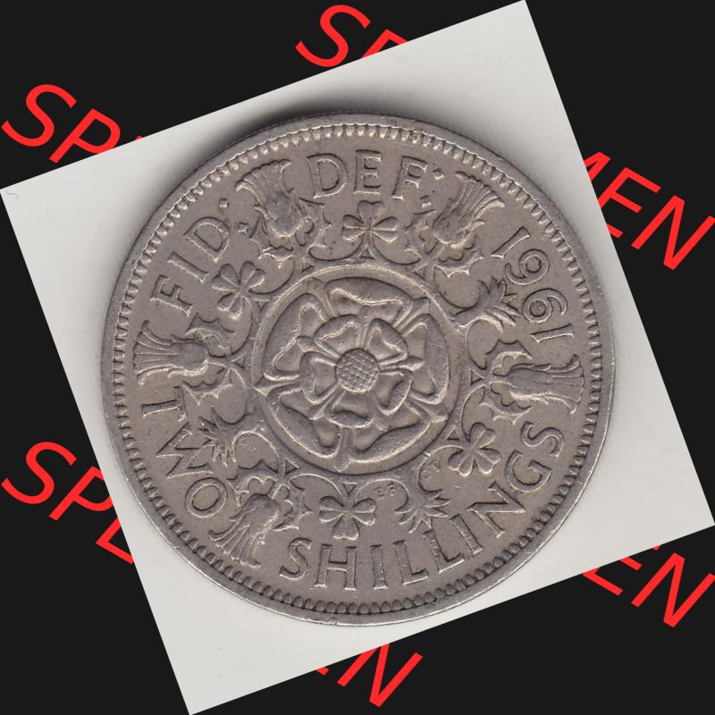 Münzen Großbritannien Umlaufmünze 1954-1970, 2 Schilling - Shillings 1961-3. Rückseite der alten britischen Münze aus Großbritannien zum katalogisieren und... Sammlung
