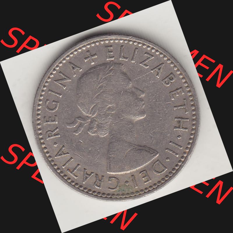 Münzen Großbritannien Umlaufmünze 1954-1970, 1 Schilling - Shilling, 1955-2 Wappen mit drei Löwen. Vorderseite der alten britischen Münze aus Großbritannien... Sammlung