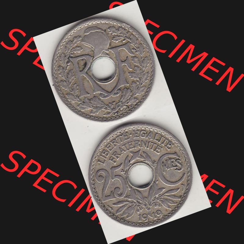 Münzen Frankreich Umlaufmünze 1917-1937, 25 Cmes, Centimes 1919-1 LIBERTE EGALITE FRATERNITE. Vorderseite und Rückseite vertikal auf einen digitalen Bild der alten französischen... Sammlung