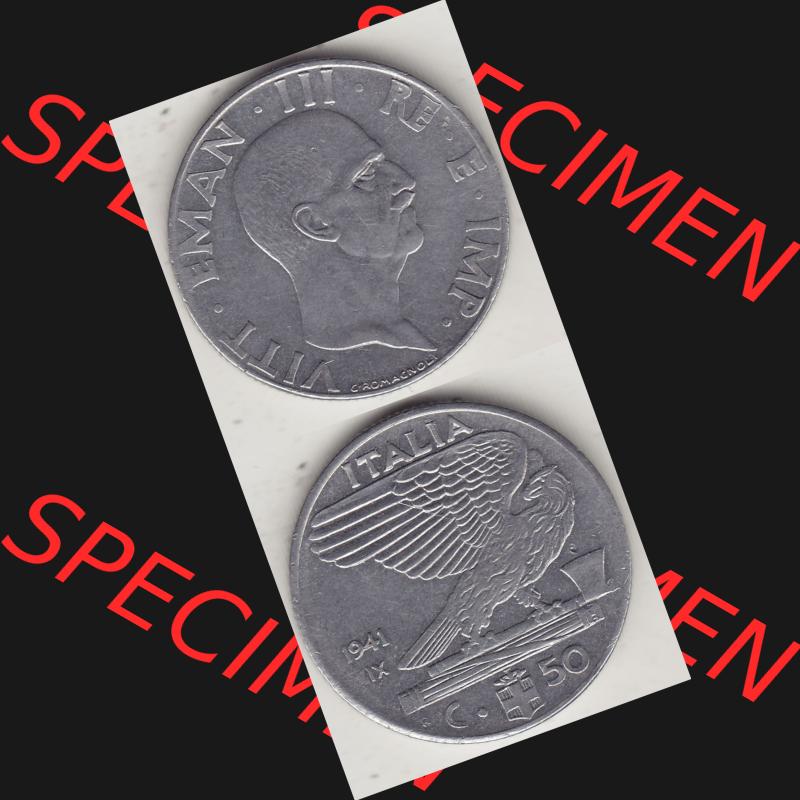 Alte Münzen KMS Italien / Italia, Kursmünzensatz - Zusammenstellung 1908-1943, mit Münze 1939-1943, 50 Centesimi, Cent, Viktor Emanuael III.,... Sammlung