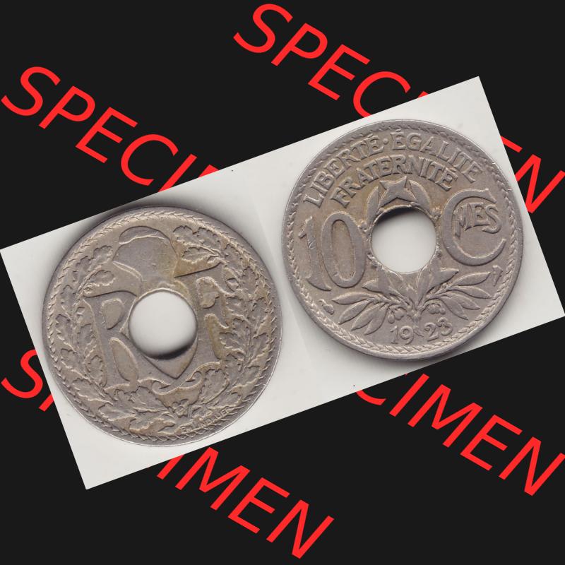 Münzen Frankreich Umlaufmünze 1917-1938, 10 Centimes - Cmes 1923. Vorderseite und Rückseite horizontal auf einen digitalen Bild der alten französischen Umlaufmünze... Sammlung