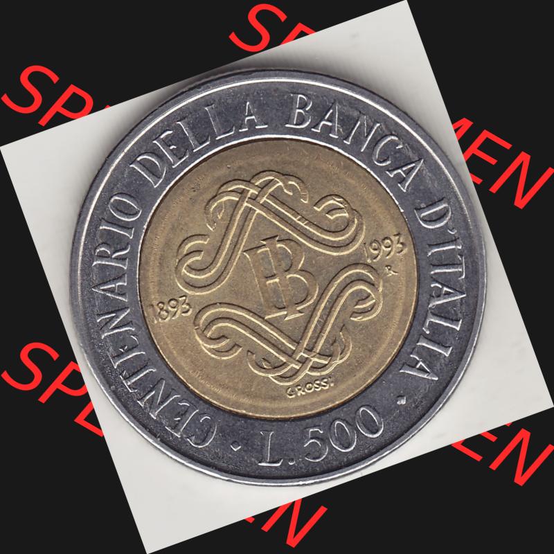 Bildmaterial von Münzen aus Italien / Italia Gedenkmünzen 1993-1993, 500 Lire, 100 Jahre Bank von Italien (1893-1993), CENTENARIO DELLA BANCA DITALIA GROSSI.... Sammlung
