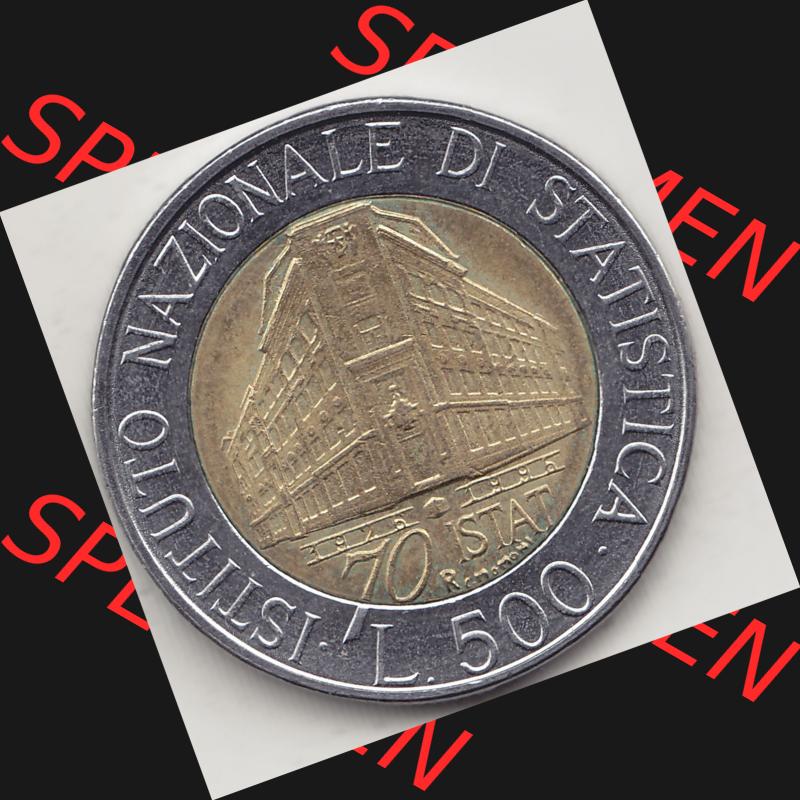 Bildmaterial von Münzen aus Italien / Italia Gedenkmünzen 1996-1996, 500 Lire, 70 Jahre Nationales Institut für Statistik (1926-1996), 70 ISTAT ISTITUTO NAZIONALE... Sammlung